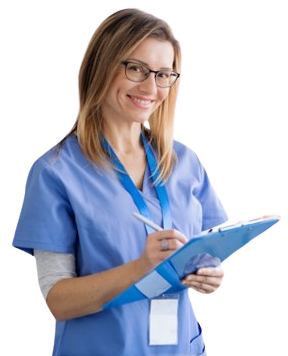 Image of a nurse holding a clip board